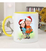 Yılbaşı Çiftleri Karikatürlü Kupa Bardak (Sarı)
