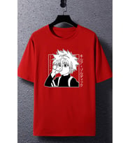 Unisex Killua Zoldyck Baskılı T-shirt (Kırmızı)
