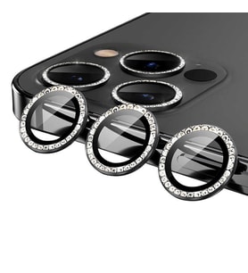 Apple iPhone 11 Pro CL-06 Renkli Taşlı Kamera Lens Koruyucu (Siyah)