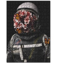 Cakapuzzle Çiçek Yüzlü Astronot Görseli. Sanat Puzzle Yapboz MDF (Ahşap) (500 Parça)