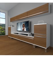 Decoraktiv Ekoflex 9 Mdf Krom Ayaklı Tv Ünitesi Tv Sehpası (Beyaz - Ceviz)
