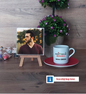 Elektrik Elektronik Mühendisi Fotoğraflı Dekoratif Taş, Ahşap Altlıklı Türk Kahvesi Fincanı Hediye (Model 3)