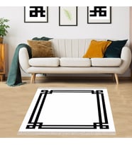 Geometrik Desenli Dijital Baskı Yıkanabilir Kaymaz Taban Düz Model Salon Halısı ve Yolluk  (Beyaz)