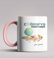 Kişiye Özel Coğrafya Öğretmeni Tasarımlı Siyah Renk Kupa Bardak 4 (Pembe)