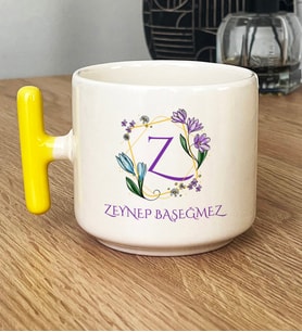 Kişiye Özel Çiçekli Z Harfli Hediye T Kupa Bardak İsim Soyisim Yazılı (Sarı)