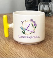 Kişiye Özel Çiçekli Z Harfli Hediye T Kupa Bardak İsim Soyisim Yazılı (Sarı)