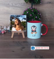 Tatlı Penguen Fotoğraflı Dekoratif Taş, Kupa Bardak Beyaz Hediye (Model 2)