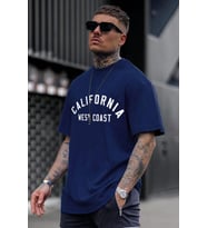 Unisex West Coast Baskılı Oversize Tshirt (Lacivert)