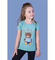 Toontoy Kız Çocuk Ayıcık Ve Yazı Baskılı Taş İşlemeli Tişört (Yeşil)