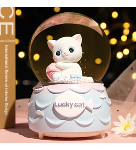 Tatlı Kedi Büyük Boy Işıklı Müzikli Otomatik Püskürten Kar Küresi (Beyaz)