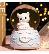 Tatlı Kedi Büyük Boy Işıklı Müzikli Otomatik Püskürten Kar Küresi (Beyaz)