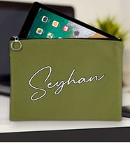 BK Gift Kişiye Özel İsimli-6 Tablet Çantası 30x21cm(12 Renk Seçeneği), Ipad Çantası, Baskılı Tablet Kılıfı (Yeşil)