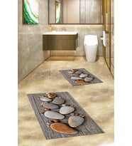 EVDEYA 3D Dijital Yıkanabilir Ayak İzi Desen İkili Banyo Halısı Paspas Klozet Takımı, KLOZET-15-GRİ, (Kahverengi)