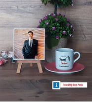Sınıf Öğretmeni Fotoğraflı Dekoratif Taş, Ahşap Altlıklı Türk Kahvesi Fincanı Hediye (Model 6)