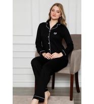 Dreamy Pamuklu Biyeli Gömlek Pijama Takımı Kırmızı (Siyah - Beyaz - Kırmızı)