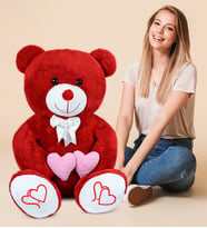 130 Cm Çift Kalp Tutan Sevimli Peluş Ayı (Kırmızı)