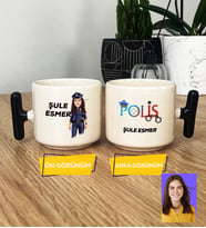 Kişiye Özel Karikatürlü Polis Hediye T Kupa Bardak Kadın Polise Polisler Günü Hediyesi (Siyah)