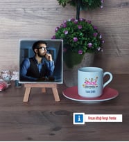 Bilgisayar Öğretmeni Fotoğraflı Dekoratif Taş, Ahşap Altlıklı Türk Kahvesi Fincanı Hediye (Model 6)