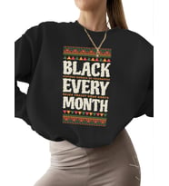 erkek 3 iplik şardonlu Her ay siyah - afrika amerikan tarihi Baskılı Bej kadın kalın Sweatshirt (Siyah)