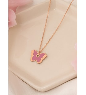 MİNELİ İKİ KATLI GÜMÜŞ KELEBEK KOLYE (Rose)