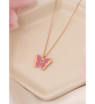 MİNELİ İKİ KATLI GÜMÜŞ KELEBEK KOLYE (Rose)