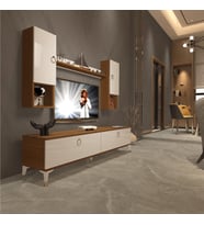 Decoraktiv Eko 5DA Mdf Std Gold Tv Ünitesi Tv Sehpası - Parlak Beyaz (Beyaz - Kahverengi)