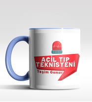 Kişiye Özel Acil Tıp Teknisyeni Tasarımlı Siyah Kupa (Beyaz-Mavi)