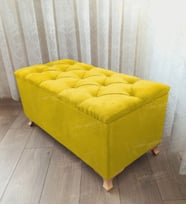 Lüks Sandıklı Kapitoneli Ayakucu Puf Bench 110 cm Gold Ayak (Sarı)