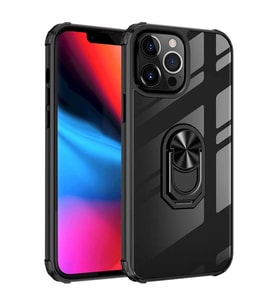 Uyumlu Model Apple iPhone 13 Pro Kılıf Şeffaf Sararmaz Yüzüklü Mola Kapak (Siyah)