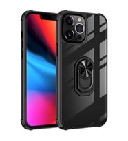 Uyumlu Model Apple iPhone 13 Pro Kılıf Şeffaf Sararmaz Yüzüklü Mola Kapak (Siyah)