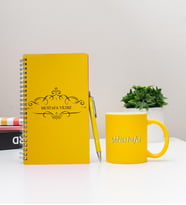 Kişiye Özel Pastel Renkli Ahşap Defter Kalem Kupa Seti 7 (Model 4)