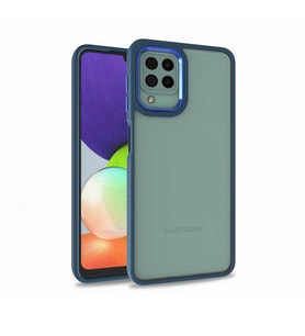 Samsung Galaxy M22 Kılıf Case, Kamera Lens Korumalı Elektroplatin Kaplama Sert PC Koruyucu Colourful Platinum Serisi (Mavi)