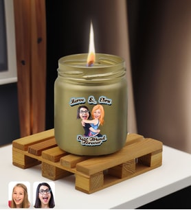 BK Gift Kişiye Özel DTF Best Friend Karikatürlü Renkli Cam Kavanozda Kokulu Mum-1(13 Renk Seçeneği), Arkadaşa Hediye, Doğum Günü Hediyesi (Gold)