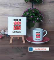 Babalar Günü Hediyesi Dekoratif Taş, Türk Kahvesi Fincanı Kırmızı İsme Özel Hediye Babaya Hediye (Model 4)