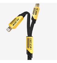 K475 Mecha Stil 120cm 65W+20W USB-C › Type-C + Lightning PD Hızlı Şarj Y-Kablosu (Sarı)