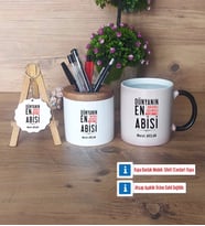 Abiye Hediye Hediye Sepeti Kalemlik, Kupa Bardak Sihirli, Ahşap Anahtarlık Hediye (Model 1)
