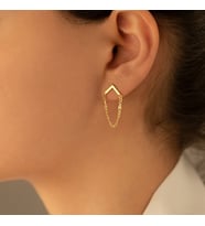 Üçgen Zincirli Gümüş Küpe (İnce Zincirli)- Renk: Gold (Rose)
