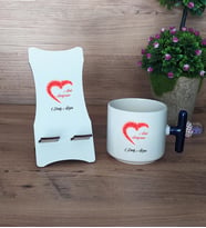 Sevgiliye Hediye Hediye Sepeti Kupa Bardak T Kulplu ve Ahşap Telefon Standı Sevgililer Günü Hediyesi (Model 2)