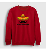 Presmono Unisex Beyaz Senior Developer Yazılımcı Sweatshirt 339010tt (Kırmızı)
