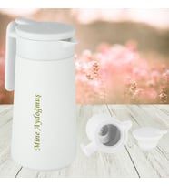 KİŞİYE ÖZEL İSİM BASKILI PASLANMAZ ÇELİK BAS ÇEK MEKANİZMALI TERMOS  850 ML (Beyaz)
