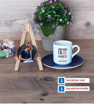 Erkek Kardeş Türk Kahvesi Fincanı Ahşap Altlıklı ve Fotoğraflı Ahşap Anahtarlık Hediye (Model 4)
