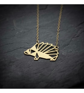 Kişiye Özel 925 Ayar Gümüş Origami Kirpi Kolye (Gold)