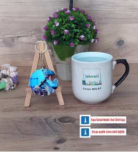 Laborant Kupa Bardak Beyaz ve Fotoğraflı Ahşap Anahtarlık Hediye (Model 10)