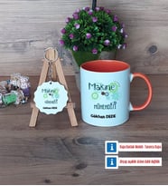 Makine Mühendisi Kupa Bardak Kırmızı ve Ahşap Anahtarlık Hediye (Model 12)