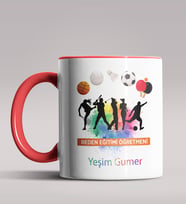 Kişiye Özel Beden Eğitimi Öğretmeni Tasarımlı Siyah Renk Kupa 4 (Kırmızı)