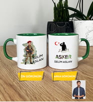 Kişiye Özel Karikatürlü Asker Kupa Bardak Askere Hediye Asker Sevgiliye Hediye (Yeşil)
