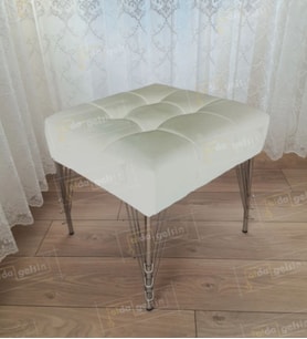 Modern Dilim Puf Ayakucu Puf Gümüş Metal Ayak (45*45) (Beyaz)