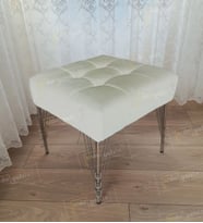 Modern Dilim Puf Ayakucu Puf Gümüş Metal Ayak (45*45) (Beyaz)