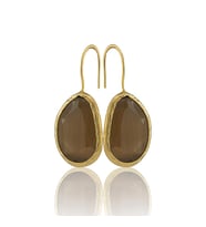 Kadir Jewellery 22 Ayar Altın Kaplama Fosil Taşlı Küpe -El İşçiliği Ve Hipoalerjenik Küpe (Kahverengi)