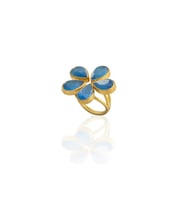 Kadir Jewellery 22 Ayar Altın Kaplama Zirkon Taşlı Kadın Vintage Yüzük (Koyu Mavi)